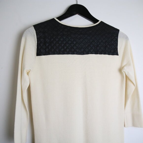 Club Monaco 100% Wool Cream 3/4 Sleeve Dress with Leather Accents Size Small - Picture 6 of 6